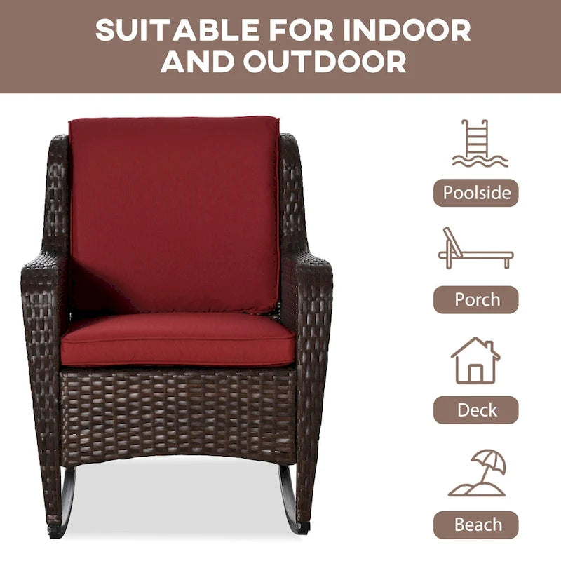 Outsunny Patio Wicker Rocking Chair, Outdoor PE Rattan Swing Chair w/ Soft Cushions, Classic Style for Garden, Patio, Lawn