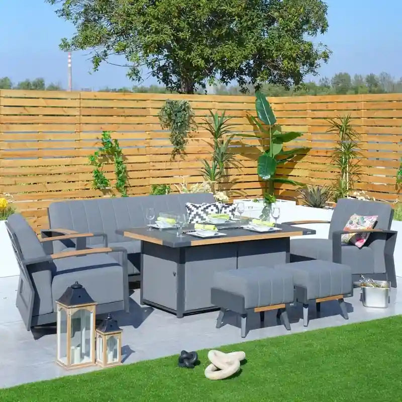 Patio Rocking Chair Sofa Set with Firepit Table and BBQ Grill