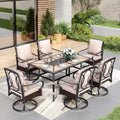 7/8-Piece Patio Dining Set of 6 Swivel Metal Rattan Chairs with Deep-seating Chairs and Wood-like Table & Outdoor Umbrella - N/A