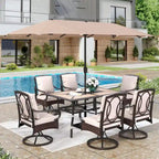 7/8-Piece Patio Dining Set of 6 Swivel Metal Rattan Chairs with Deep-seating Chairs and Wood-like Table & Outdoor Umbrella - N/A