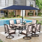 7/8-Piece Patio Dining Set of 6 Swivel Metal Rattan Chairs with Deep-seating Chairs and Wood-like Table & Outdoor Umbrella - N/A