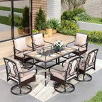 7/8-Piece Patio Dining Set of 6 Swivel Metal Rattan Chairs with Deep-seating Chairs and Wood-like Table & Outdoor Umbrella - N/A