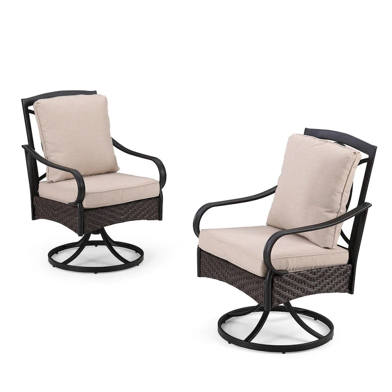 7/8-Piece Patio Dining Set of 6 Swivel Metal Rattan Chairs with Deep-seating Chairs and Wood-like Table & Outdoor Umbrella - N/A