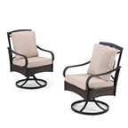 7/8-Piece Patio Dining Set of 6 Swivel Metal Rattan Chairs with Deep-seating Chairs and Wood-like Table & Outdoor Umbrella - N/A