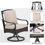 7/8-Piece Patio Dining Set of 6 Swivel Metal Rattan Chairs with Deep-seating Chairs and Wood-like Table & Outdoor Umbrella - N/A