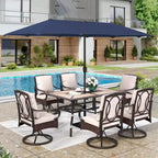 7/8-Piece Patio Dining Set of 6 Swivel Metal Rattan Chairs with Deep-seating Chairs and Wood-like Table & Outdoor Umbrella - N/A