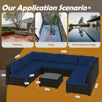 UPHA 9 Pieces Patio Furniture Set Outdoor Sectional Sofa Set, Brown PE Rattan Wicker Conversation Set with Coffee Table
