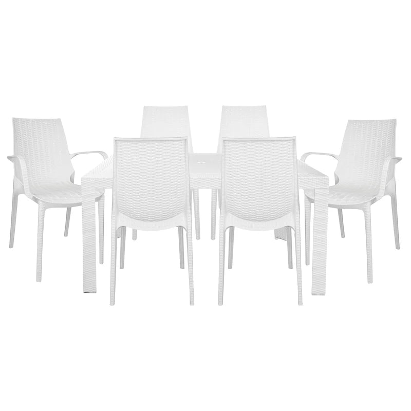 LeisureMod Kent 7-Piece Outdoor Dining Set with 4 Chairs 2 Arm Chairs - 28
