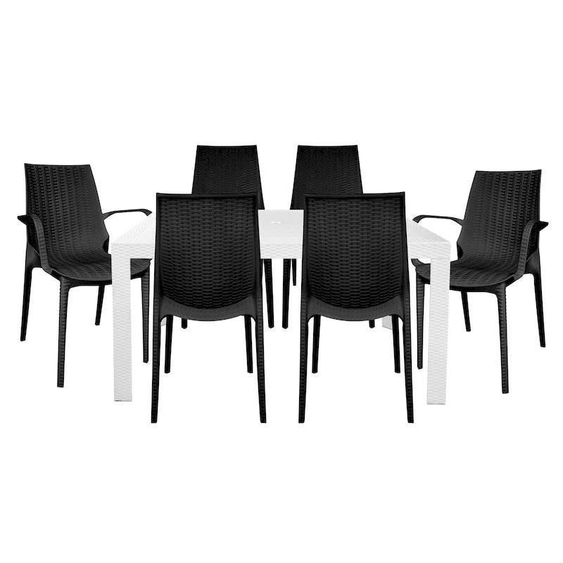 LeisureMod Kent 7-Piece Outdoor Dining Set with 4 Chairs 2 Arm Chairs - 28