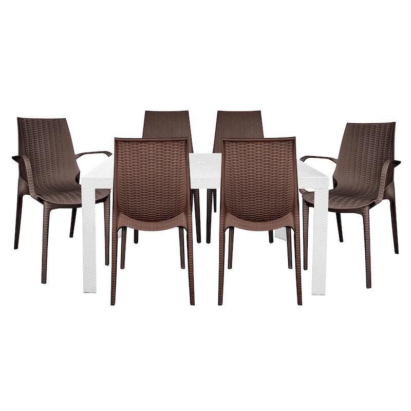 LeisureMod Kent 7-Piece Outdoor Dining Set with 4 Chairs 2 Arm Chairs - 28