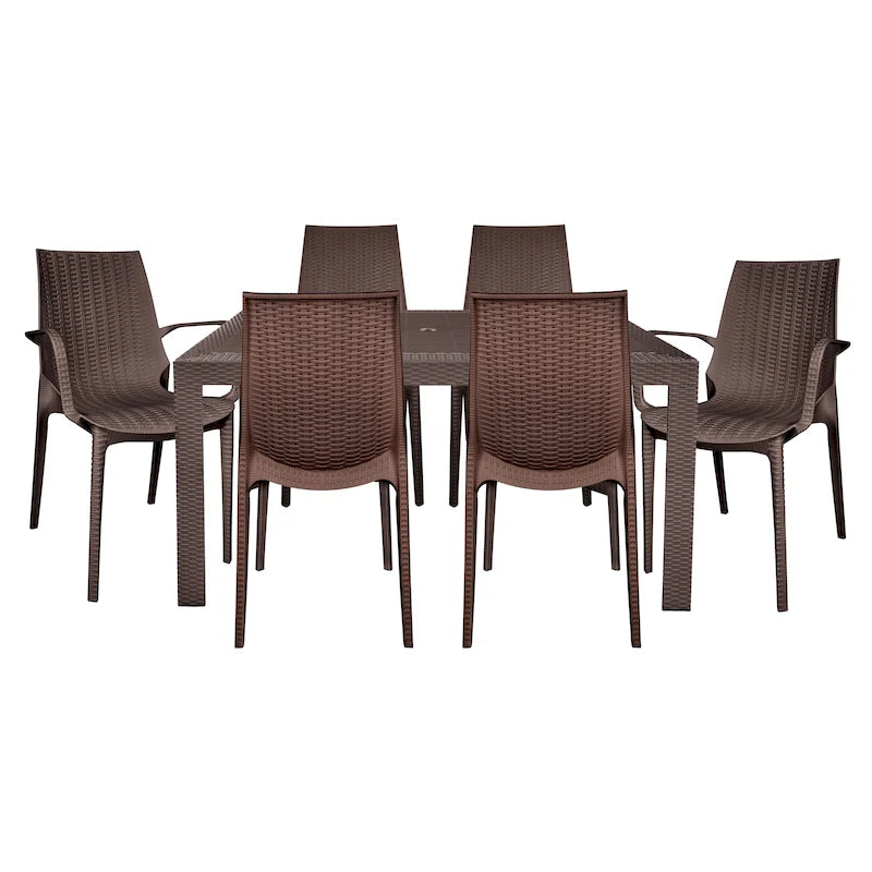 LeisureMod Kent 7-Piece Outdoor Dining Set with 4 Chairs 2 Arm Chairs - 28