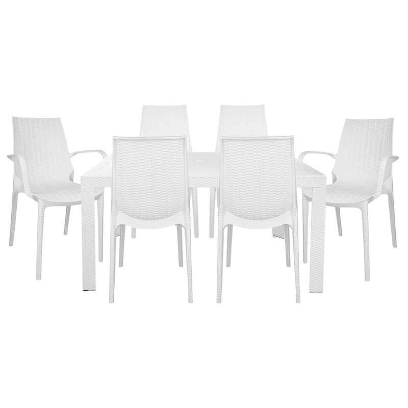 LeisureMod Kent 7-Piece Outdoor Dining Set with 4 Chairs 2 Arm Chairs - 28