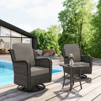 Outdoor 3 Pieces Rattan Wicker Bistro Set Swivel Rocker With Cushion & Table