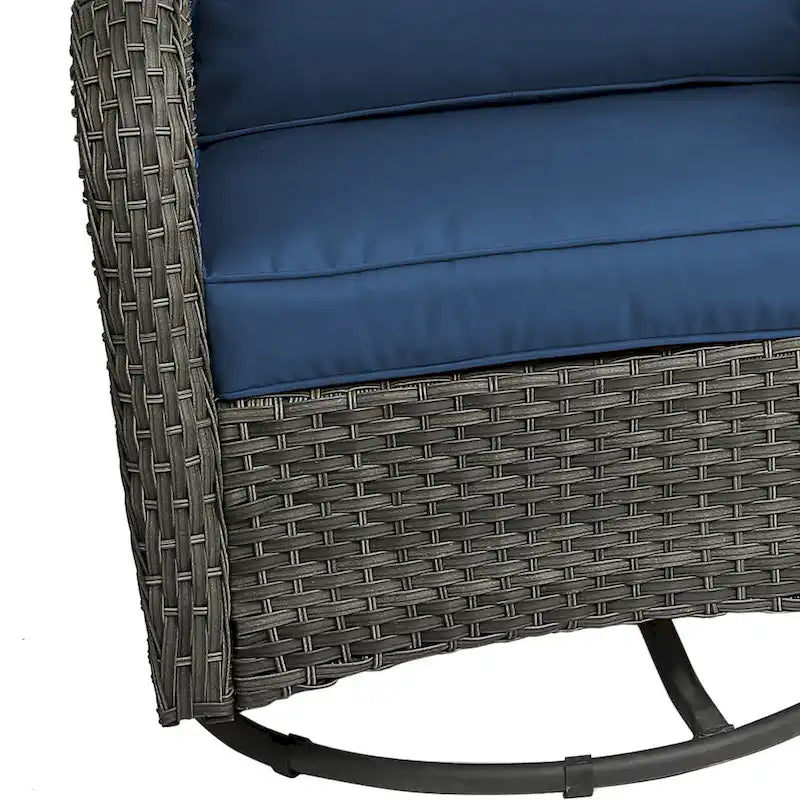 Outdoor 3 Pieces Rattan Wicker Bistro Set Swivel Rocker With Cushion & Table