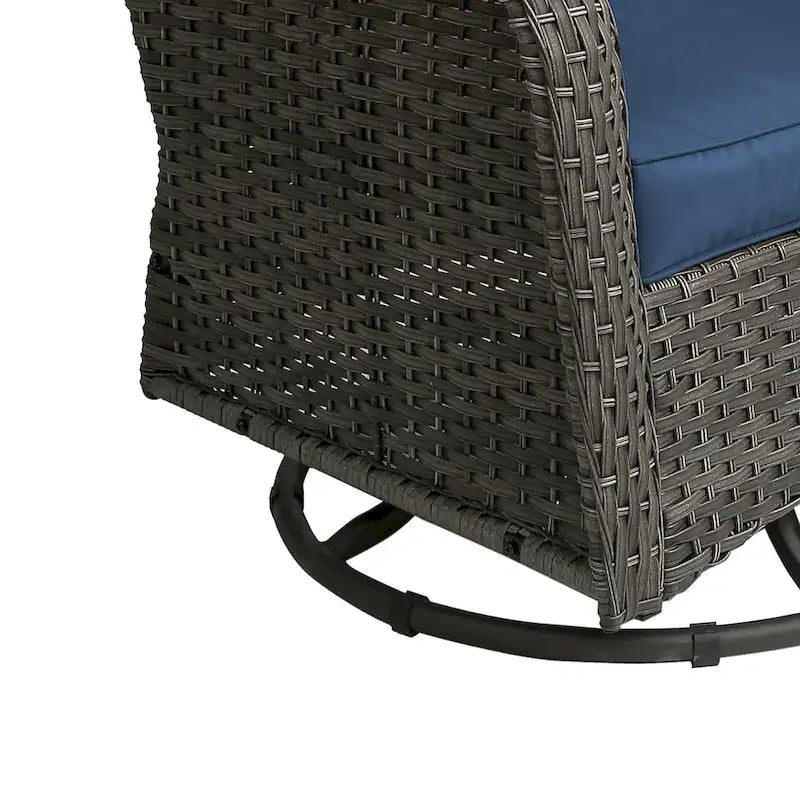 Outdoor 3 Pieces Rattan Wicker Bistro Set Swivel Rocker With Cushion & Table