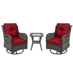 Outdoor 3 Pieces Rattan Wicker Bistro Set Swivel Rocker With Cushion & Table