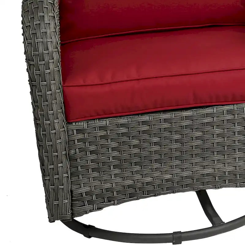 Outdoor 3 Pieces Rattan Wicker Bistro Set Swivel Rocker With Cushion & Table