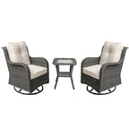 Outdoor 3 Pieces Rattan Wicker Bistro Set Swivel Rocker With Cushion & Table