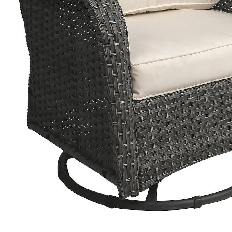 Outdoor 3 Pieces Rattan Wicker Bistro Set Swivel Rocker With Cushion & Table
