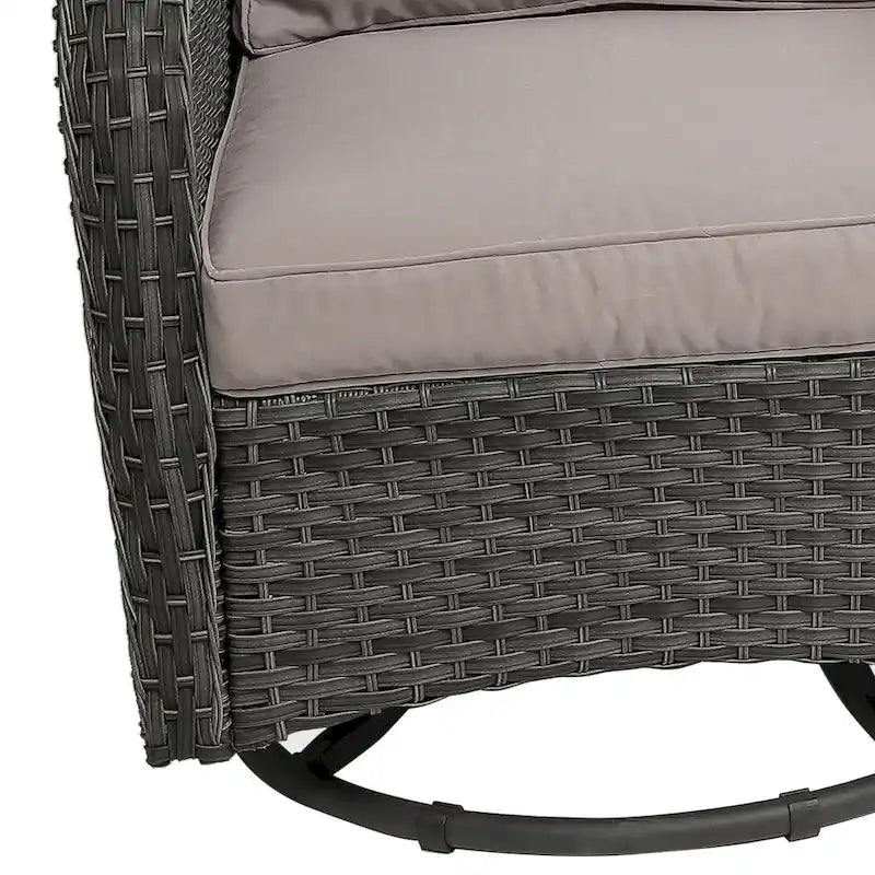 Outdoor 3 Pieces Rattan Wicker Bistro Set Swivel Rocker With Cushion & Table