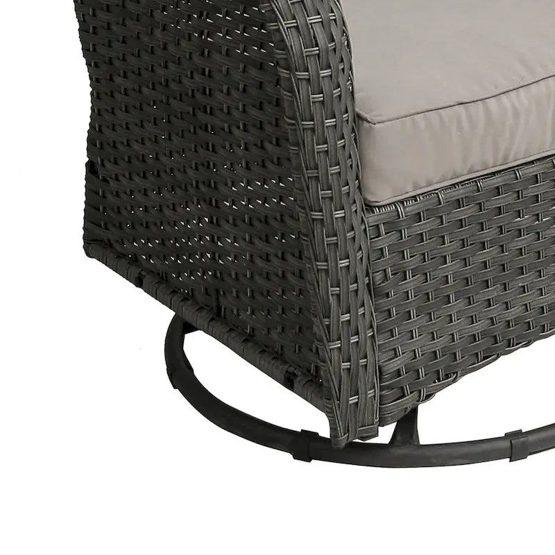 Outdoor 3 Pieces Rattan Wicker Bistro Set Swivel Rocker With Cushion & Table