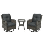 Outdoor 3 Pieces Rattan Wicker Bistro Set Swivel Rocker With Cushion & Table