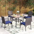 5-Piece Patio Dining Set, 36 Square Acacia Wood Table and 4 Rattan Armrest Chairs