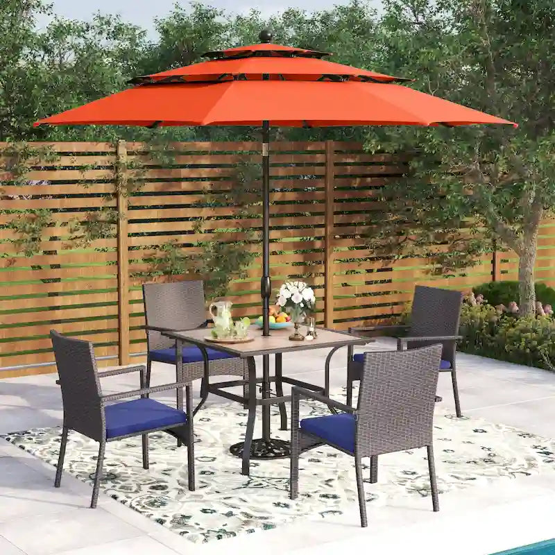 5-Piece Patio Dining Set, 36 Square Acacia Wood Table and 4 Rattan Armrest Chairs