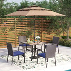 5-Piece Patio Dining Set, 36 Square Acacia Wood Table and 4 Rattan Armrest Chairs