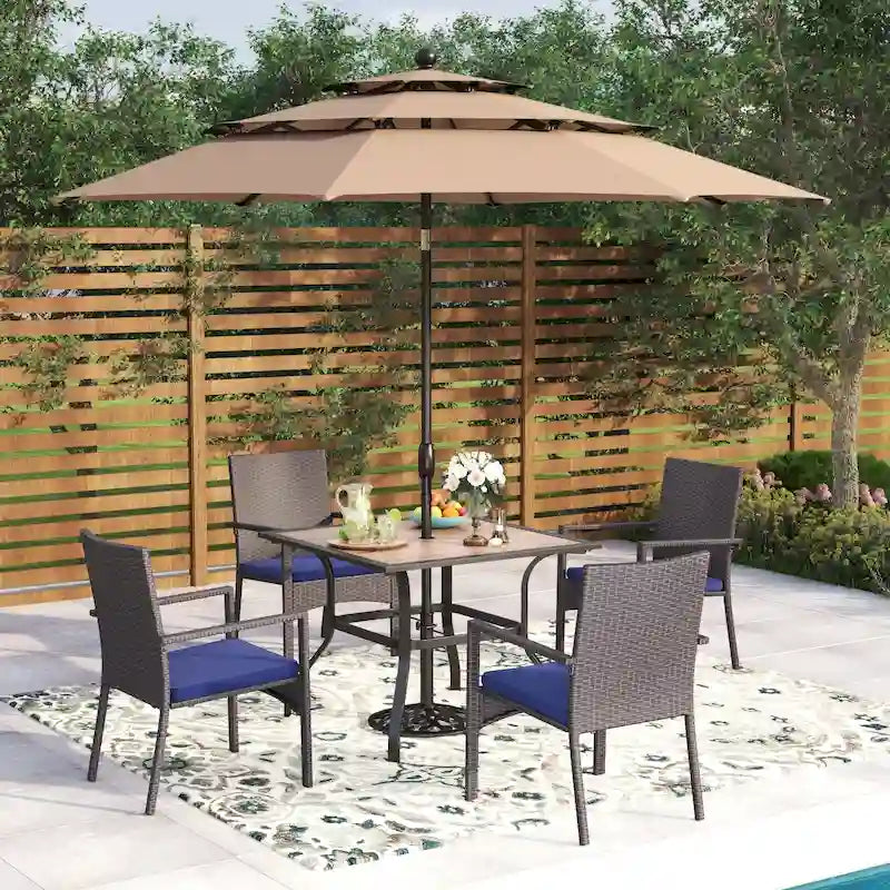 5-Piece Patio Dining Set, 36 Square Acacia Wood Table and 4 Rattan Armrest Chairs