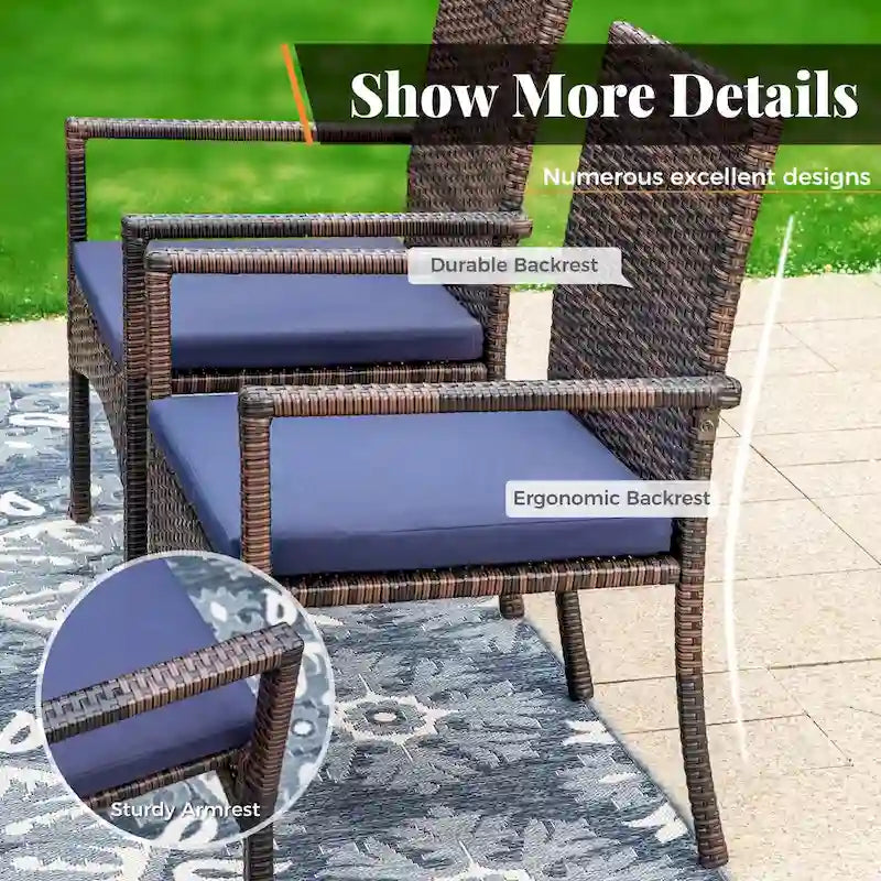 5-Piece Patio Dining Set, 36 Square Acacia Wood Table and 4 Rattan Armrest Chairs