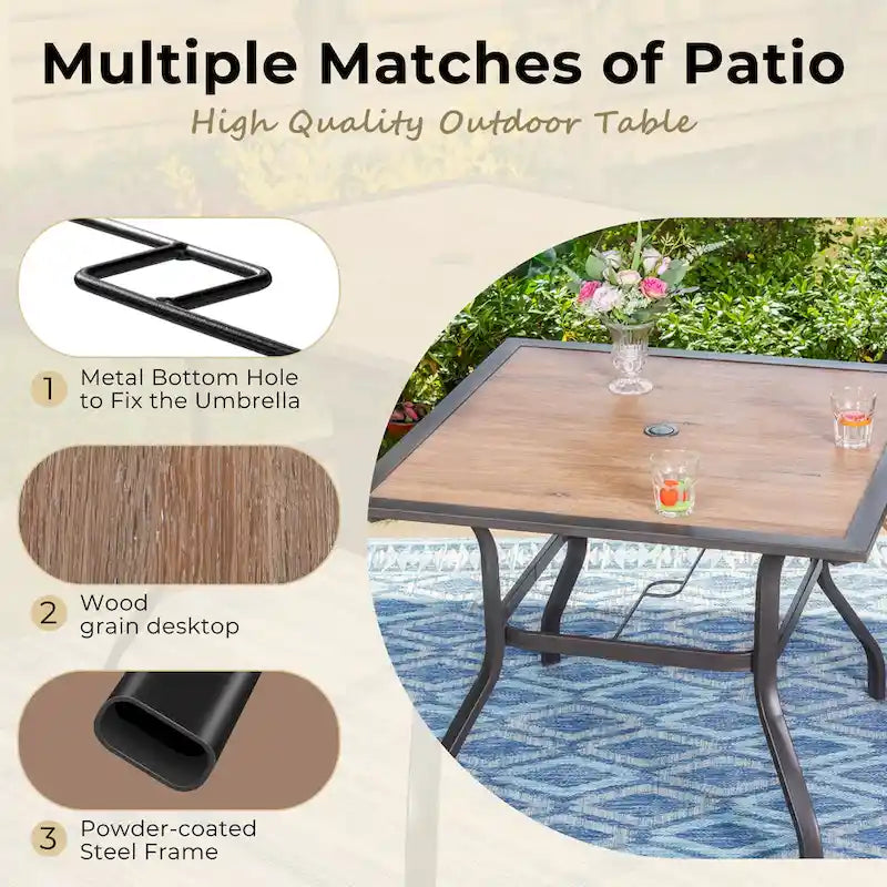 5-Piece Patio Dining Set, 36 Square Acacia Wood Table and 4 Rattan Armrest Chairs