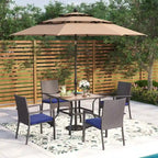 5-Piece Patio Dining Set, 36 Square Acacia Wood Table and 4 Rattan Armrest Chairs
