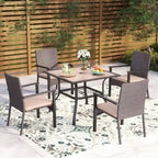 5-Piece Patio Dining Set, 36 Square Acacia Wood Table and 4 Rattan Armrest Chairs