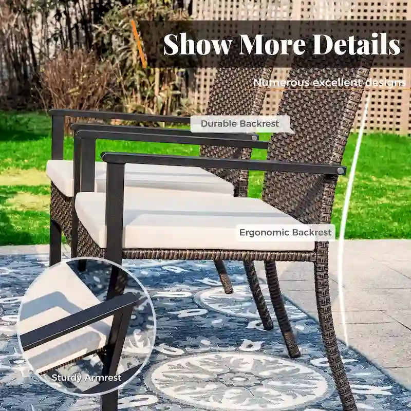 5-Piece Patio Dining Set, 36 Square Acacia Wood Table and 4 Rattan Armrest Chairs