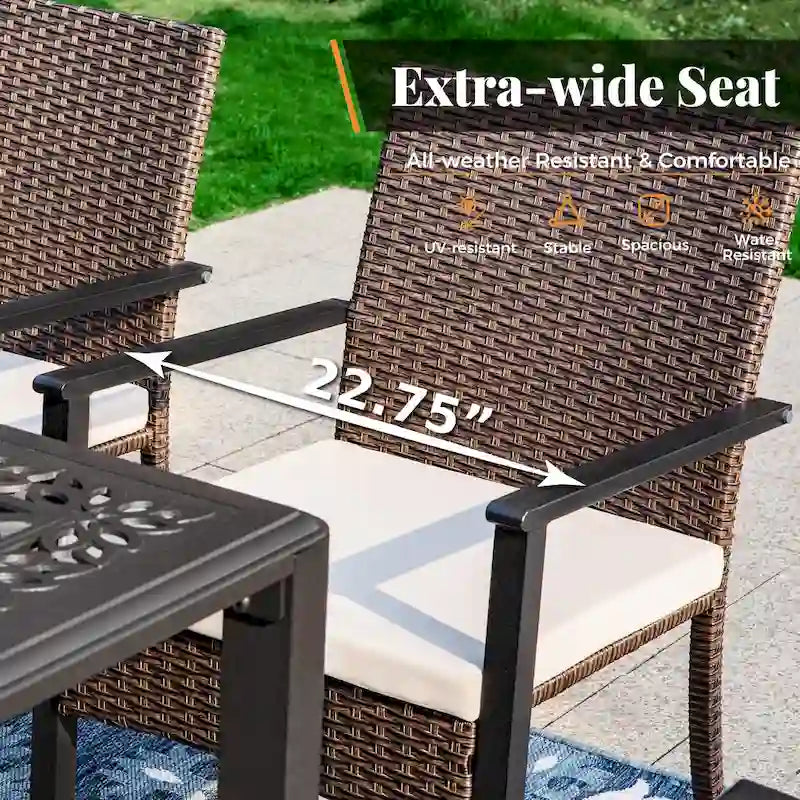 5-Piece Patio Dining Set, 36 Square Acacia Wood Table and 4 Rattan Armrest Chairs