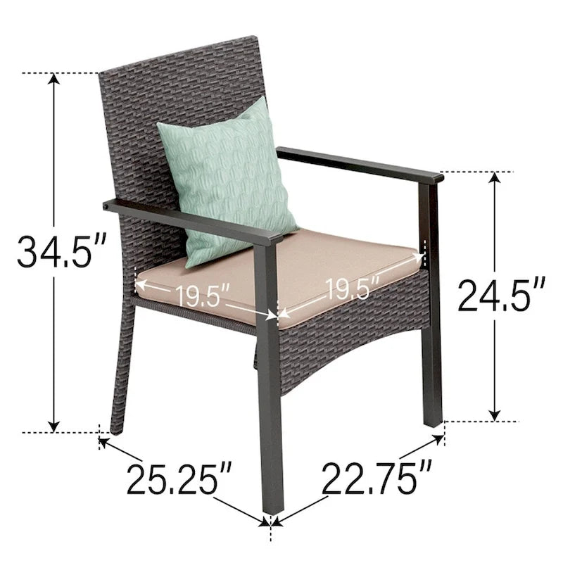 5-Piece Patio Dining Set, 36 Square Acacia Wood Table and 4 Rattan Armrest Chairs