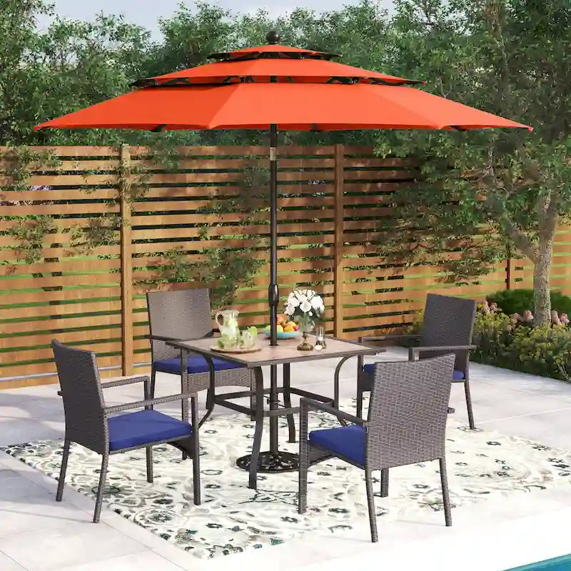 5-Piece Patio Dining Set, 36 Square Acacia Wood Table and 4 Rattan Armrest Chairs