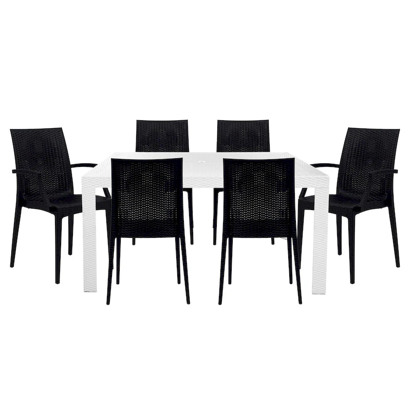 LeisureMod Mace 7-Piece Outdoor Dining Set with 4 Chairs 2 Arm Chairs - 28