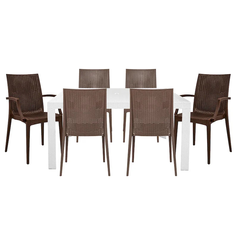 LeisureMod Mace 7-Piece Outdoor Dining Set with 4 Chairs 2 Arm Chairs - 28