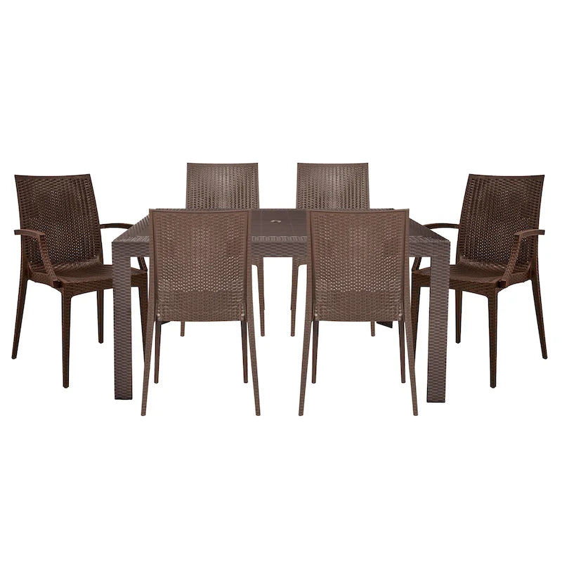 LeisureMod Mace 7-Piece Outdoor Dining Set with 4 Chairs 2 Arm Chairs - 28