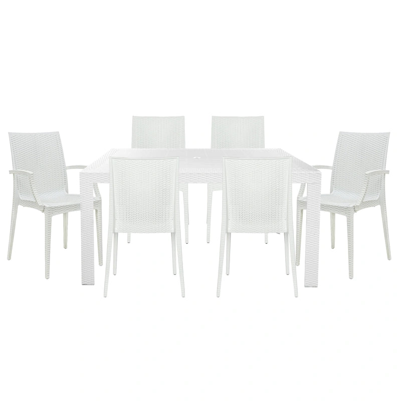 LeisureMod Mace 7-Piece Outdoor Dining Set with 4 Chairs 2 Arm Chairs - 28