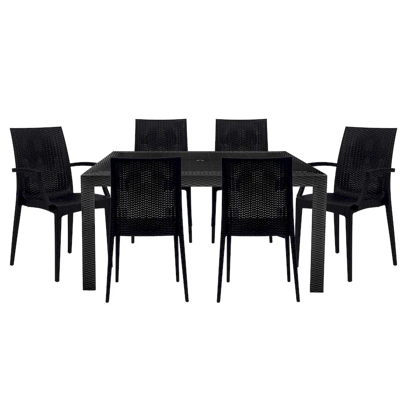 LeisureMod Mace 7-Piece Outdoor Dining Set with 4 Chairs 2 Arm Chairs - 28