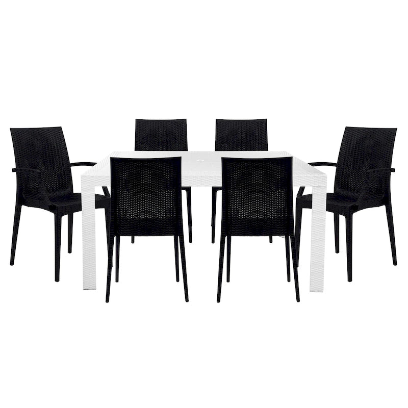 LeisureMod Mace 7-Piece Outdoor Dining Set with 4 Chairs 2 Arm Chairs - 28