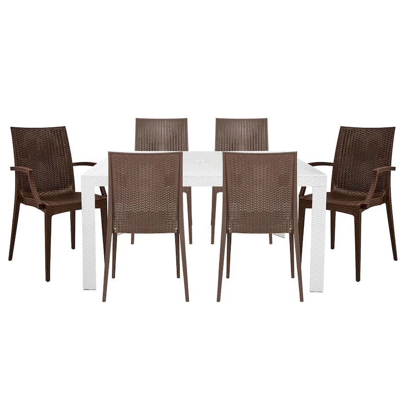 LeisureMod Mace 7-Piece Outdoor Dining Set with 4 Chairs 2 Arm Chairs - 28