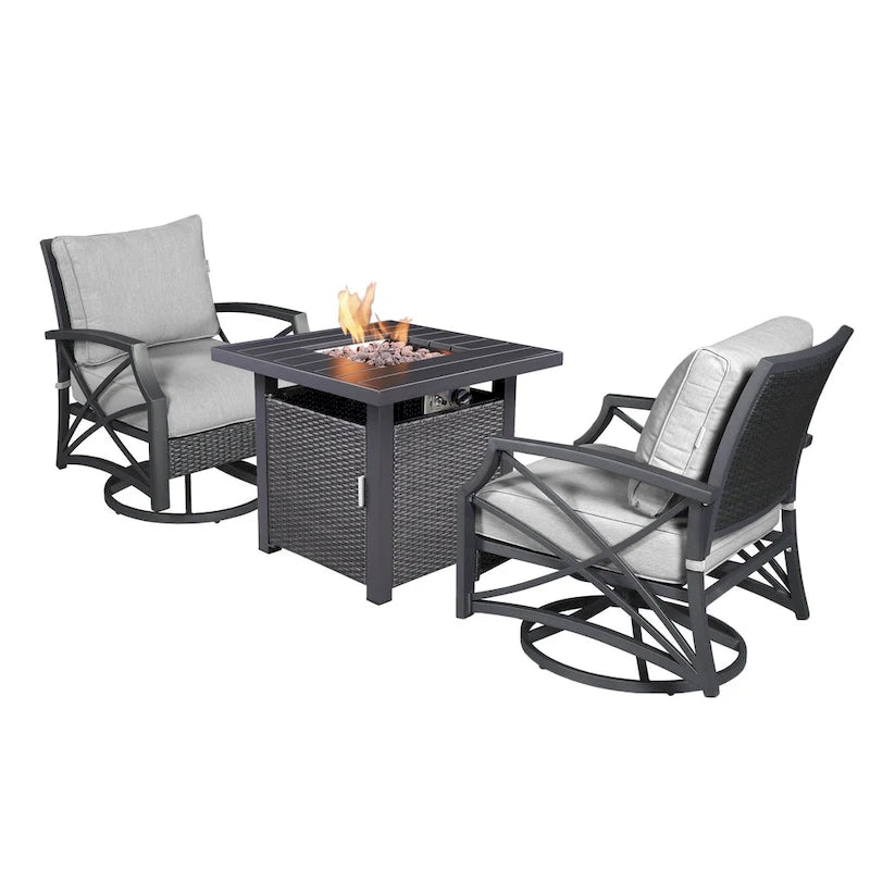 Lark Propane Fire Pit Table Set for Patio, Rattan Wicker (50,000 BTU)