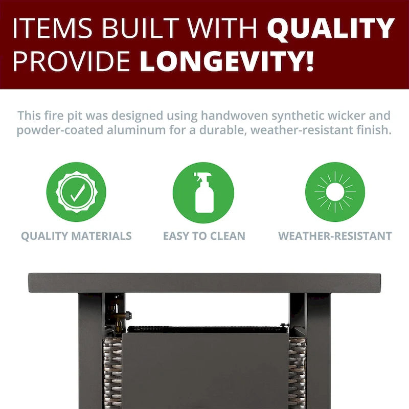 Lark Propane Fire Pit Table Set for Patio, Rattan Wicker (50,000 BTU)