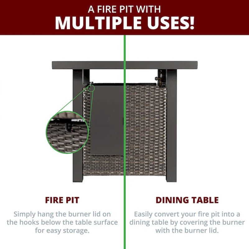 Lark Propane Fire Pit Table Set for Patio, Rattan Wicker (50,000 BTU)