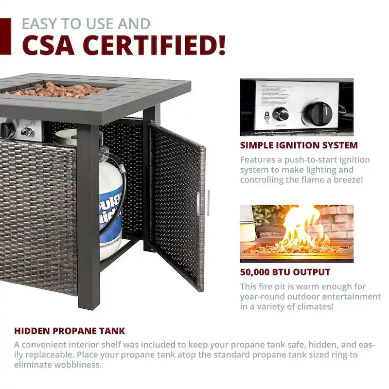 Lark Propane Fire Pit Table Set for Patio, Rattan Wicker (50,000 BTU)