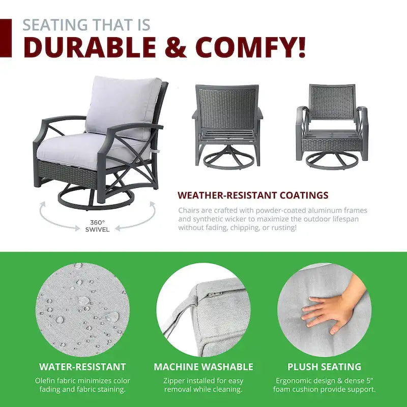 Lark Propane Fire Pit Table Set for Patio, Rattan Wicker (50,000 BTU)